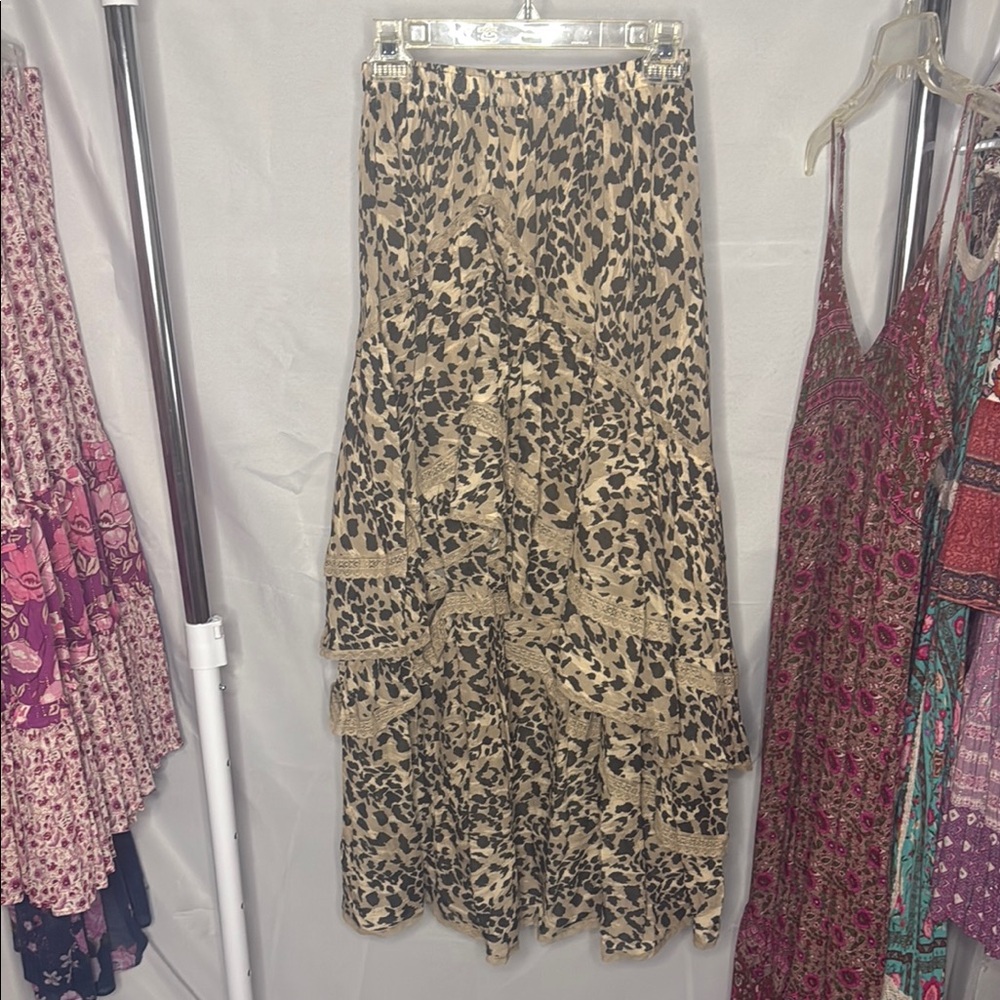 RESERVED Spell Belle Mare Leopard Print Ruffle Maxi Skirt